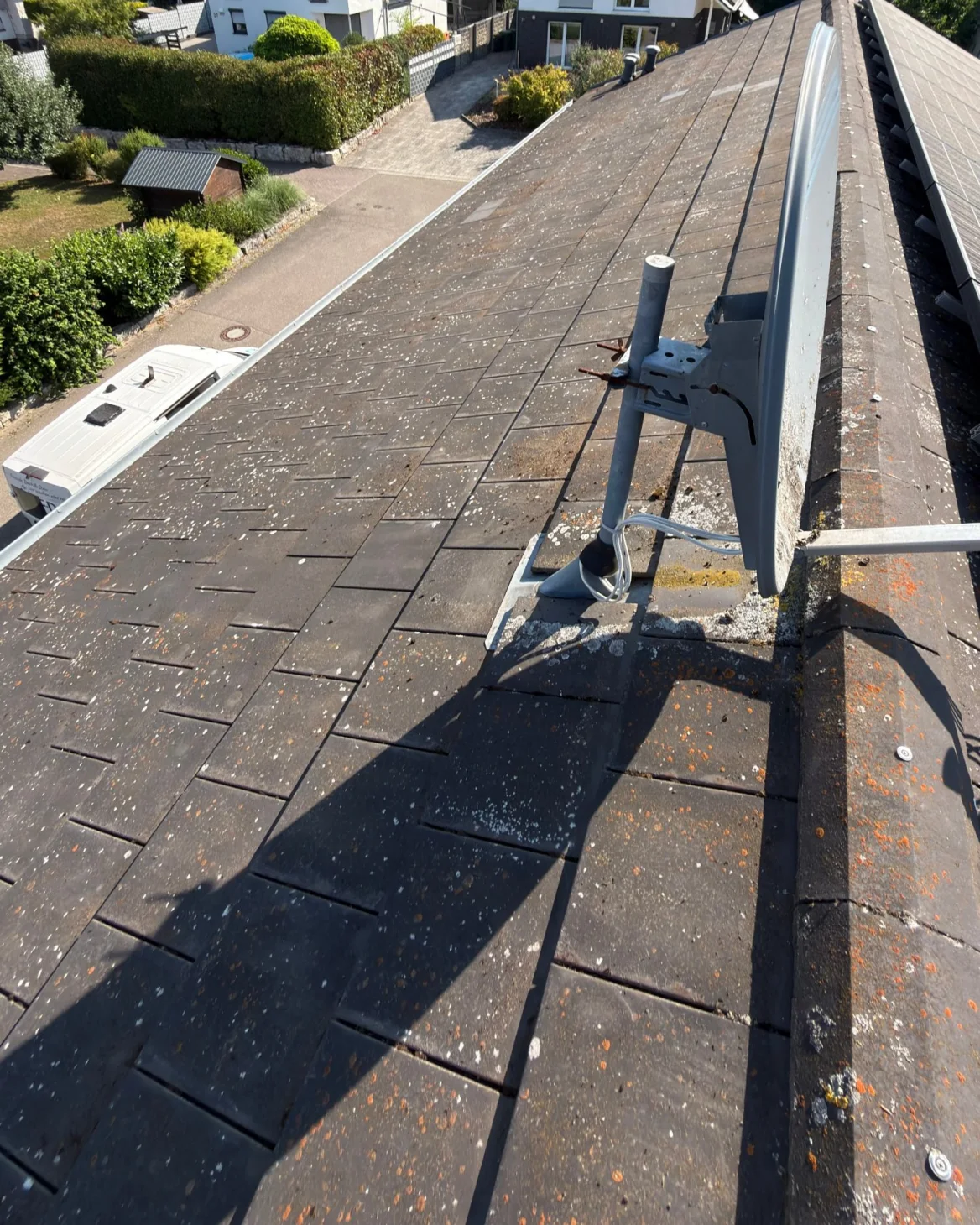 Flachdachpfannen vor der Reinigung